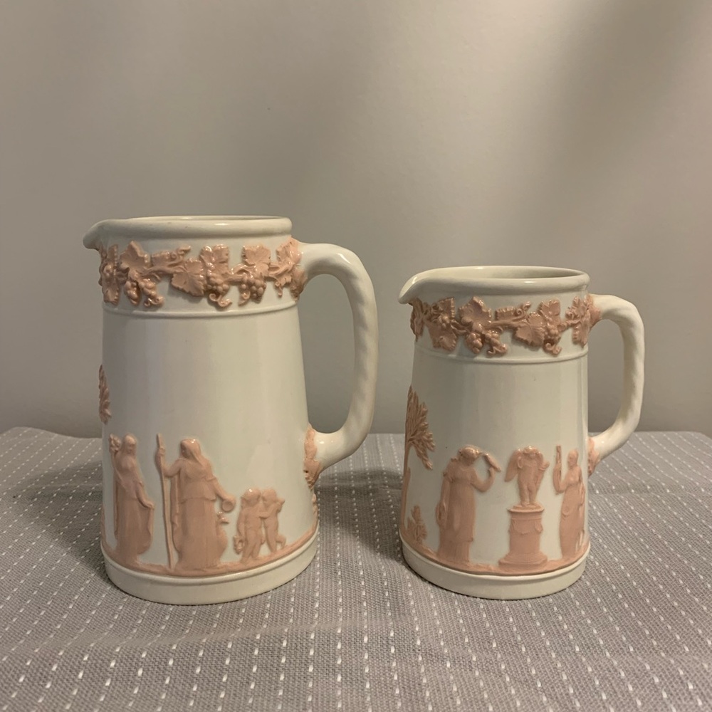 Vintage Wedgwood Queensware Large and Small Jugs - Pink & Cream Pitchers